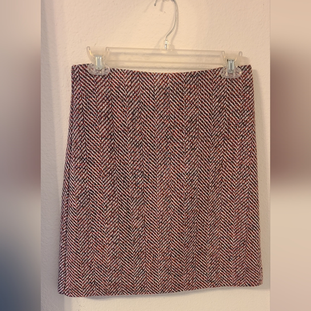 LOFT Red and Black Pencil Mini Skirt Work